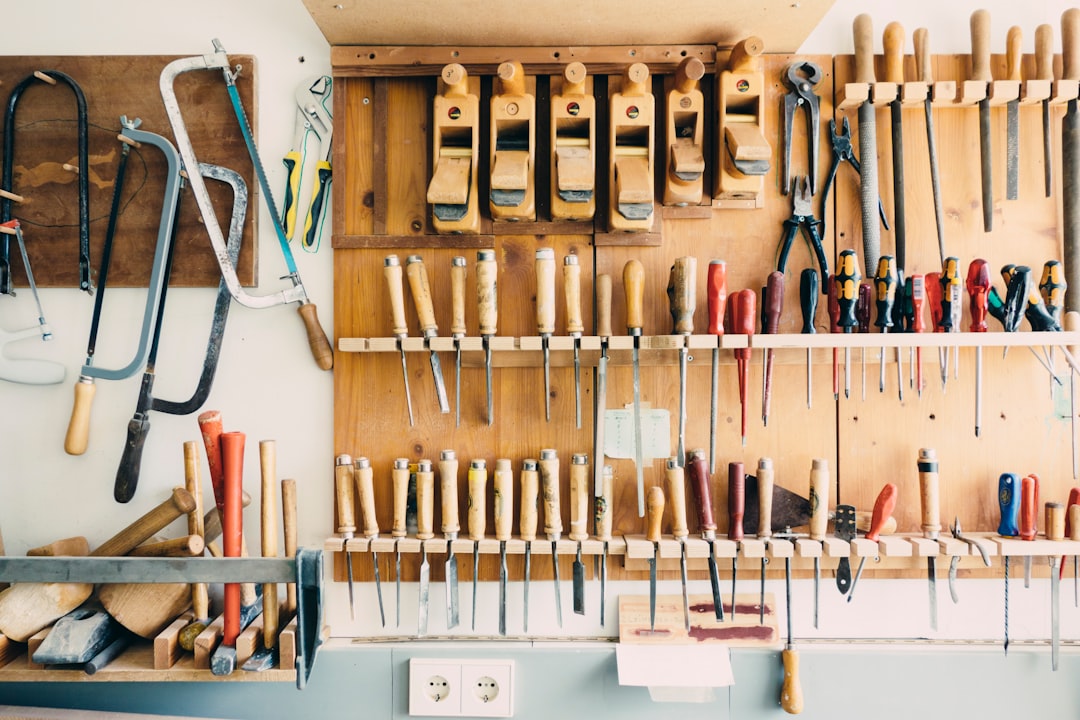 A tidy workshop bench organized for household repairs